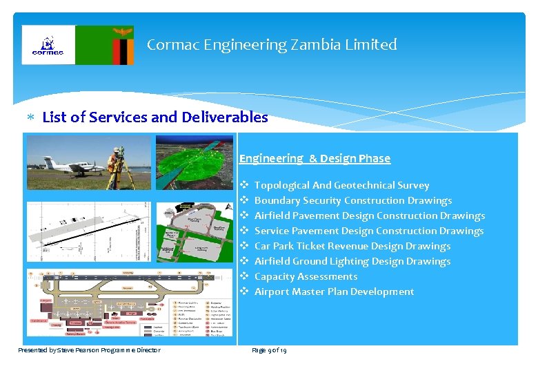 Cormac Engineering Zambia Limited List of Services and Deliverables Engineering & Design Phase v