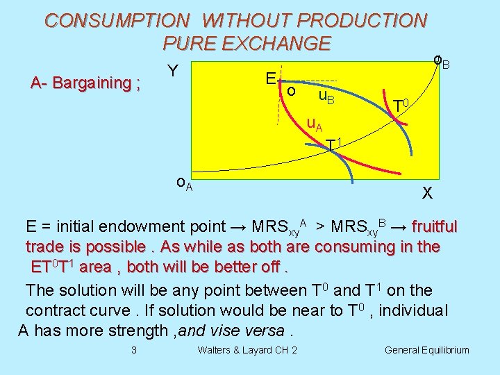 CONSUMPTION WITHOUT PRODUCTION PURE EXCHANGE A- Bargaining ; Y E o u. B u.