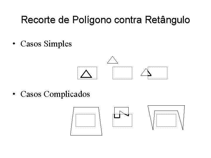 Recorte de Polígono contra Retângulo • Casos Simples • Casos Complicados 