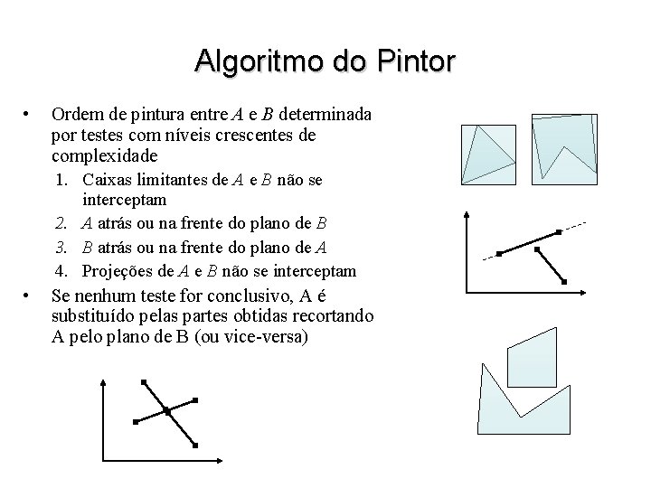 Algoritmo do Pintor • • Ordem de pintura entre A e B determinada por