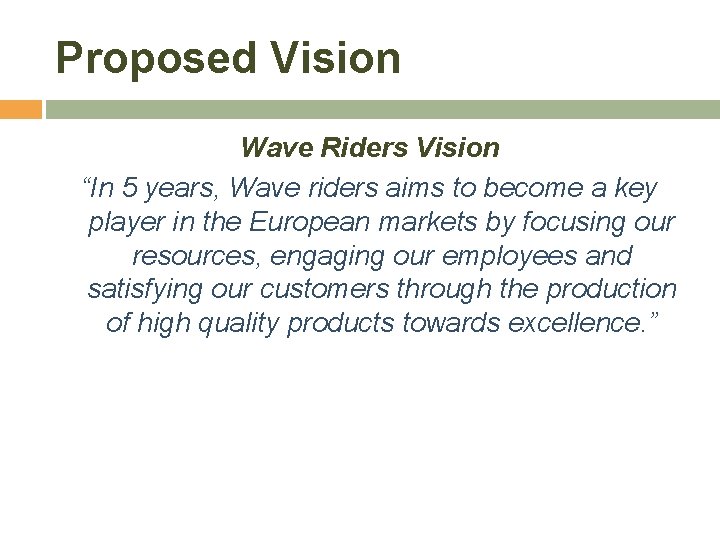 Proposed Vision Wave Riders Vision “In 5 years, Wave riders aims to become a