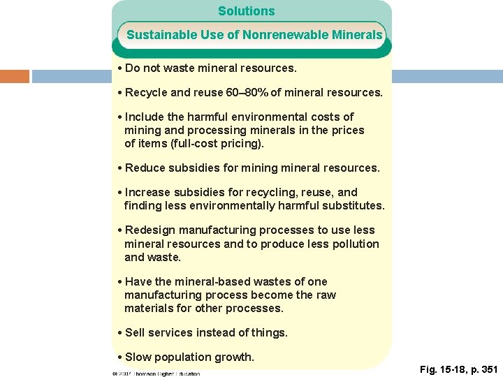 Solutions Sustainable Use of Nonrenewable Minerals • Do not waste mineral resources. • Recycle