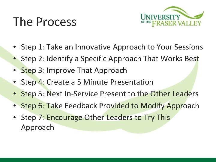 The Process • • Step 1: Take an Innovative Approach to Your Sessions Step