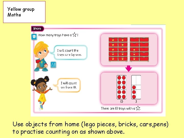 Yellow group Maths Use objects from home (lego pieces, bricks, cars, pens) to practise