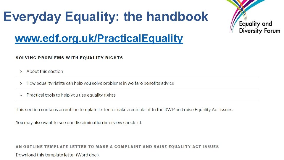 Everyday Equality: the handbook www. edf. org. uk/Practical. Equality 