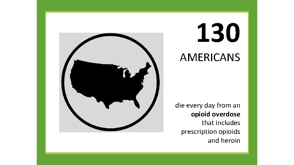 130 AMERICANS die every day from an opioid overdose that includes prescription opioids and