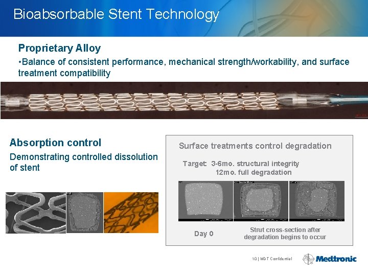 Bioabsorbable Stent Technology Proprietary Alloy • Balance of consistent performance, mechanical strength/workability, and surface