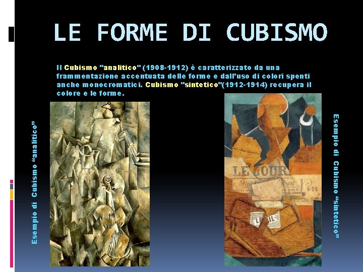 LE FORME DI CUBISMO Esempio di Cubismo “sintetico” Esempio di Cubismo “analitico” Il Cubismo