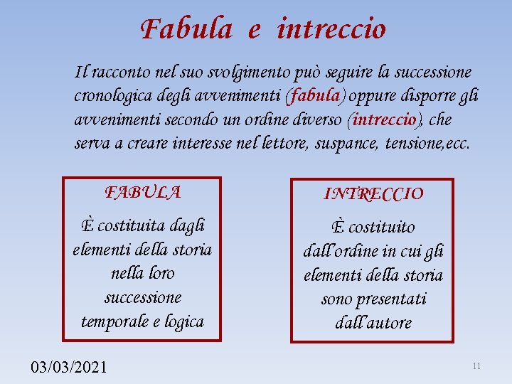 Fabula e intreccio Il racconto nel suo svolgimento può seguire la successione cronologica degli