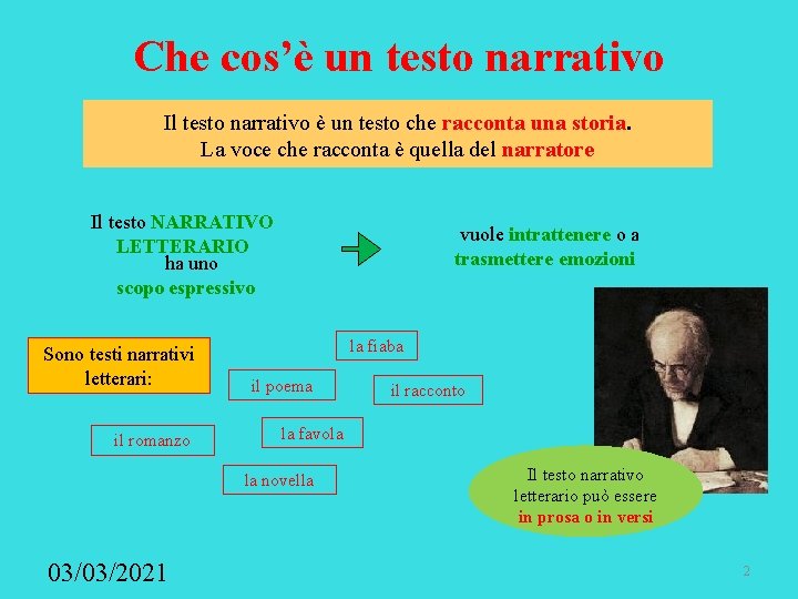 Che cos’è un testo narrativo Il testo narrativo è un testo che racconta una