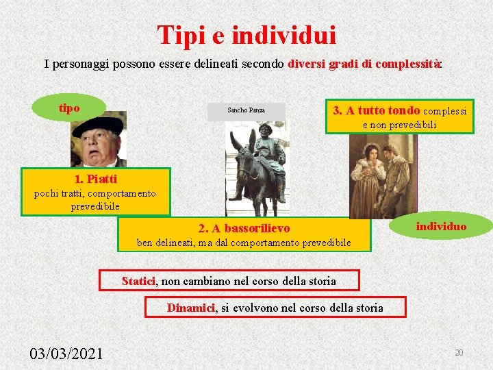 Tipi e individui I personaggi possono essere delineati secondo diversi gradi di complessità: tipo