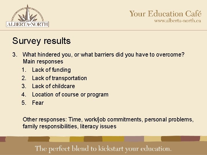 Survey results 3. What hindered you, or what barriers did you have to overcome?