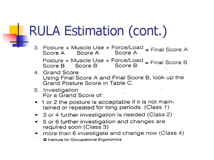 RULA Estimation (cont. ) 