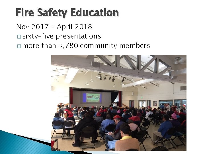 Fire Safety Education Nov 2017 - April 2018 � sixty-five presentations � more than