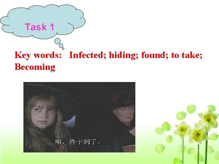 Task 1 Key words: Infected; hiding; found; to take; Becoming 