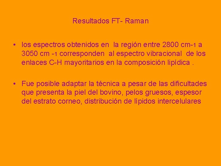 Resultados FT- Raman • los espectros obtenidos en la región entre 2800 cm-1 a