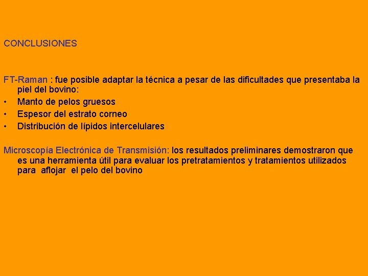 CONCLUSIONES Conclusiones FT-Raman : fue posible adaptar la técnica a pesar de las dificultades