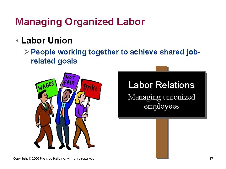 Managing Organized Labor • Labor Union Ø People working together to achieve shared jobrelated
