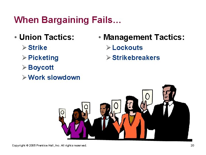 When Bargaining Fails… • Union Tactics: Ø Strike Ø Picketing Ø Boycott Ø Work