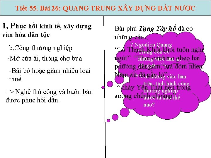 Tiết 55. Bài 26: QUANG TRUNG X Y DỰNG ĐẤT NƯỚC 1, Phục hồi