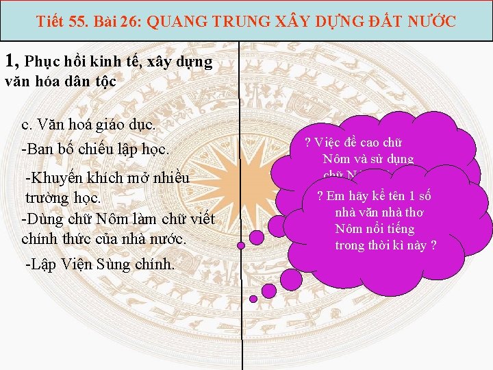 Tiết 55. Bài 26: QUANG TRUNG X Y DỰNG ĐẤT NƯỚC 1, Phục hồi