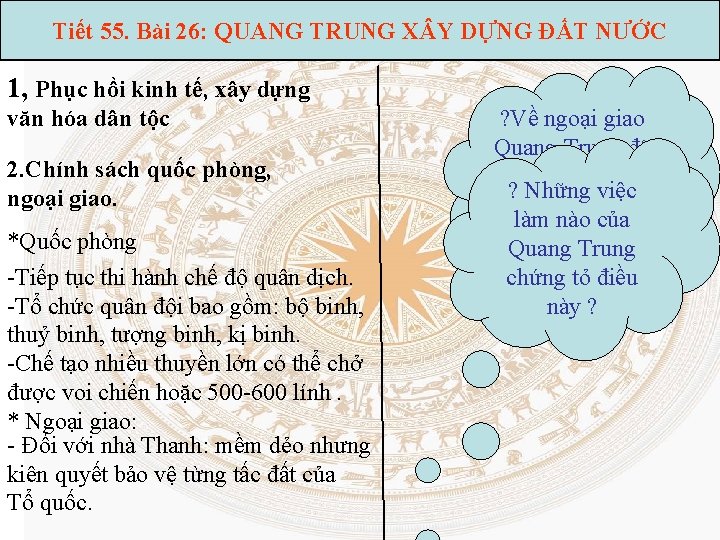 Tiết 55. Bài 26: QUANG TRUNG X Y DỰNG ĐẤT NƯỚC 1, Phục hồi