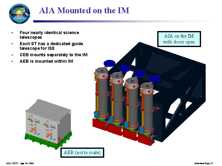 AIA Mounted on the IM • • Four nearly identical science telescopes Each ST