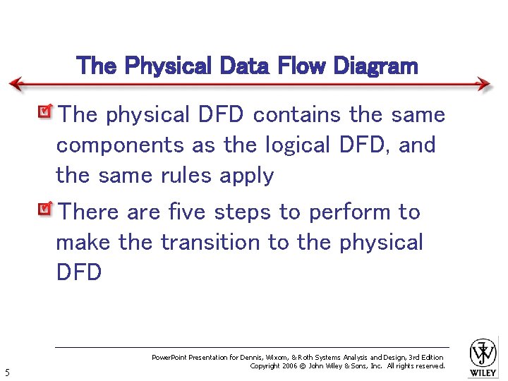 The Physical Data Flow Diagram The physical DFD contains the same components as the