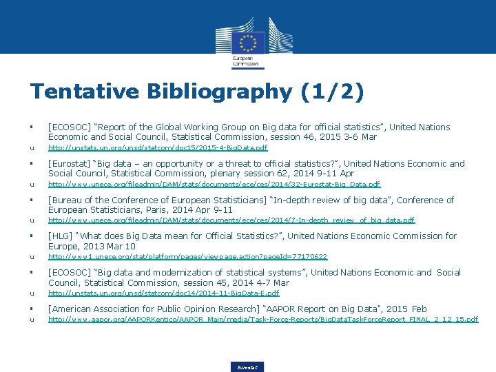 Tentative Bibliography (1/2) [ECOSOC] “Report of the Global Working Group on Big data for
