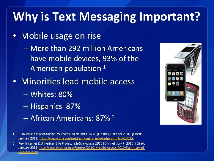 Why is Text Messaging Important? • Mobile usage on rise – More than 292