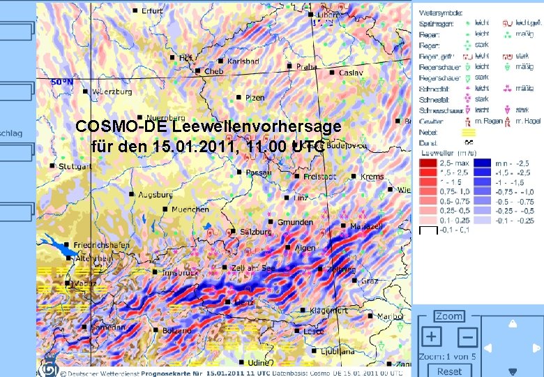 Abteilung Flugmeteorologie COSMO-DE Leewellenvorhersage für den 15. 01. 2011, 11. 00 UTC © DWD