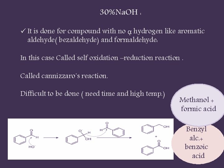30%Na. OH : ü It is done for compound with no ᾳ hydrogen like
