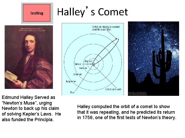Halley’s Comet Edmund Halley Served as “Newton’s Muse”, urging Newton to back up his