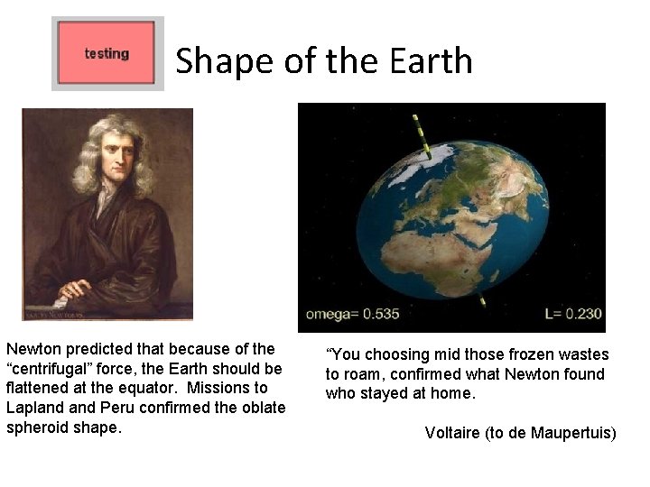 Shape of the Earth Newton predicted that because of the “centrifugal” force, the Earth