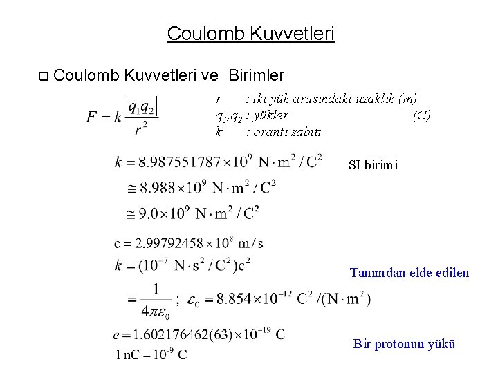 Coulomb Kuvvetleri q Coulomb Kuvvetleri ve Birimler r : iki yük arasındaki uzaklık (m)