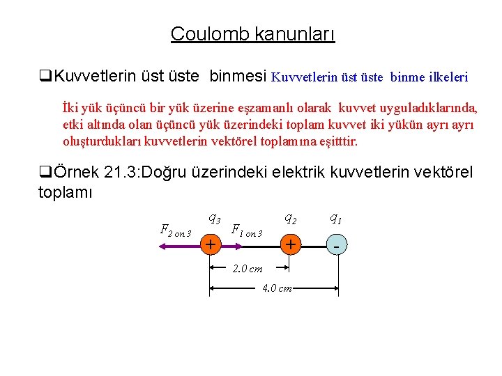 Coulomb kanunları q. Kuvvetlerin üste binmesi Kuvvetlerin üste binme ilkeleri İki yük üçüncü bir