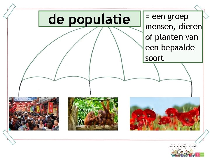 de populatie = een groep mensen, dieren of planten van een bepaalde soort 