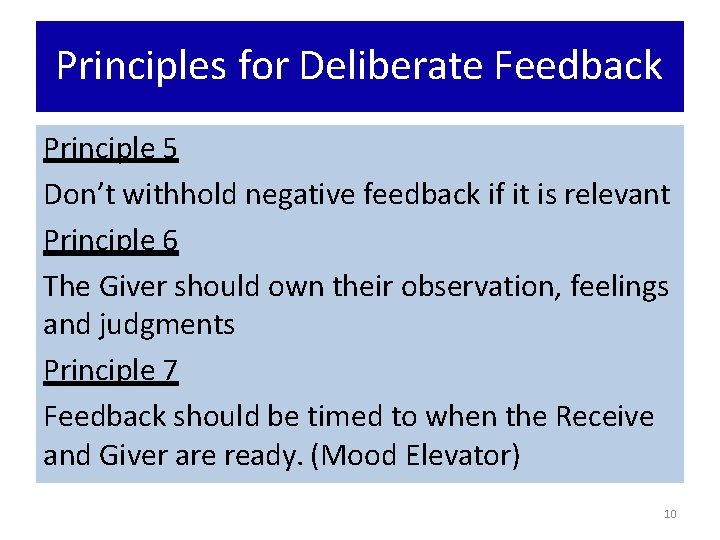 Principles for Deliberate Feedback Principle 5 Don’t withhold negative feedback if it is relevant