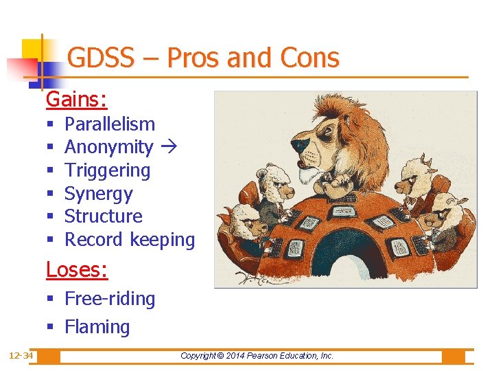GDSS – Pros and Cons Gains: § § § Parallelism Anonymity Triggering Synergy Structure