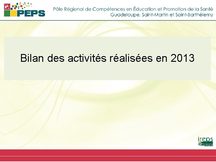  Bilan des activités réalisées en 2013 