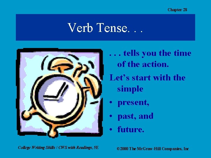 Chapter 28 Verb Tense. . . tells you the time of the action. Let’s