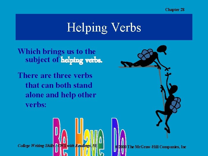 Chapter 28 Helping Verbs Which brings us to the subject of helping verbs. There