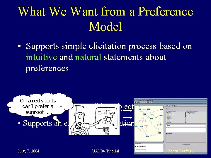 What We Want from a Preference Model • Supports simple elicitation process based on