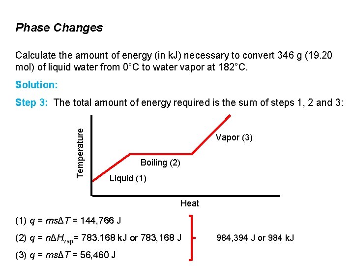 Phase Changes Calculate the amount of energy (in k. J) necessary to convert 346