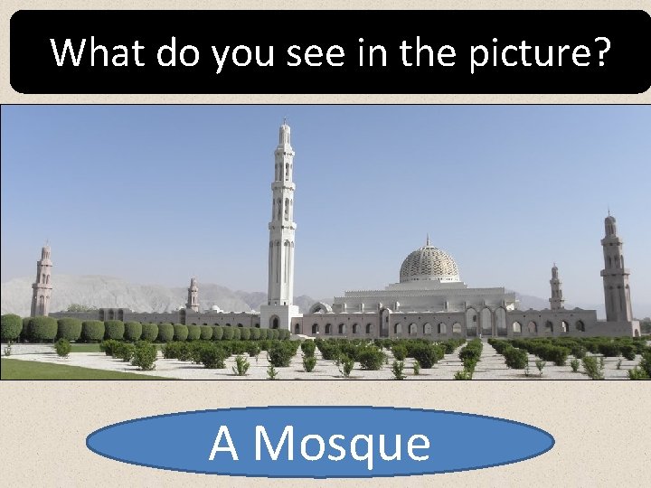 What do you see in the picture? A Mosque 