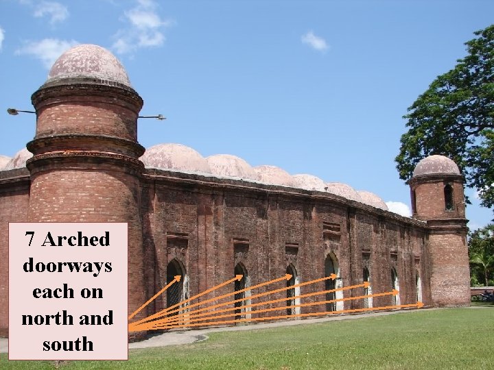 7 Arched doorways each on north and south 