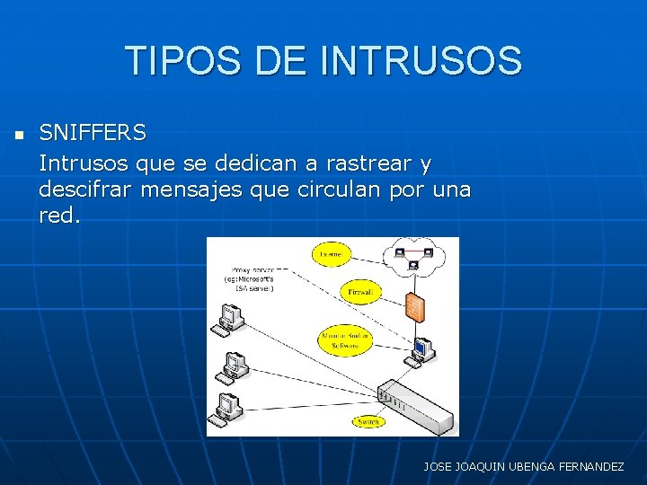 TIPOS DE INTRUSOS n SNIFFERS Intrusos que se dedican a rastrear y descifrar mensajes
