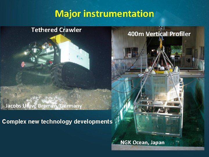 Major instrumentation Tethered Crawler 400 m Vertical Profiler Jacobs Univ. , Bremen, Germany Complex