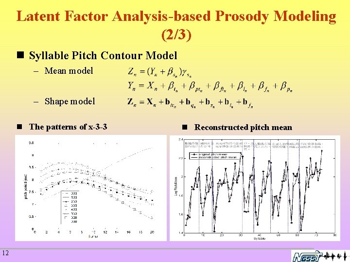 Latent Factor Analysis-based Prosody Modeling (2/3) n Syllable Pitch Contour Model – Mean model