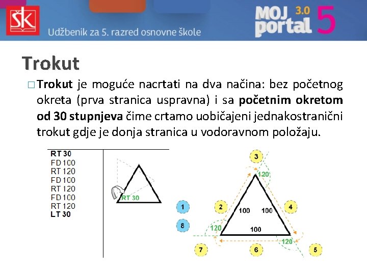 Trokut � Trokut je moguće nacrtati na dva načina: bez početnog okreta (prva stranica